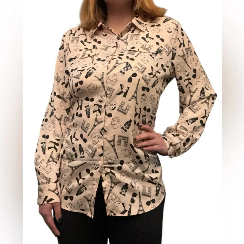 Karl Lagerfeld Paris Printed Button Front Blouse XL